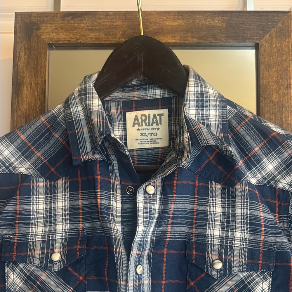 Ariat Blue Plaid Western Shirt kids XL